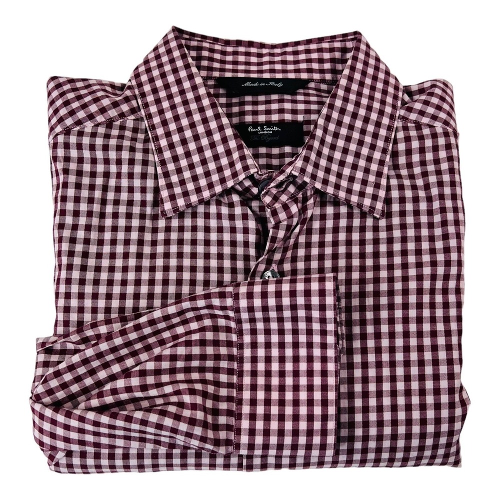 Paul Smith London Red & White Gingham Check Long‎ Sleeve Button Up Size 15.5/39
